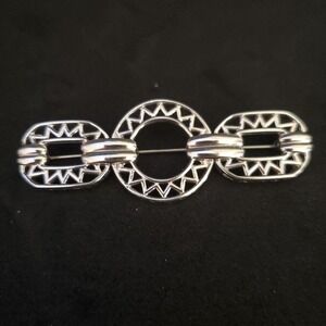 Vintage Monet Aztec Design Bar Brooch Silver Tone‎ Signed Classic 1980's